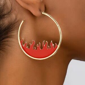 Gold Hoop Fire Flame Earrings Z276